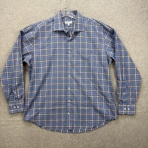 Peter Millar Shirt Mens XL Blue Check Crown Finish Sport Dress Business Casual